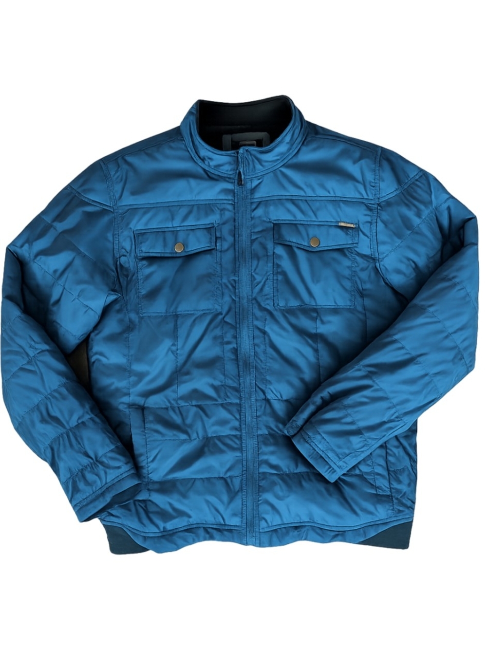 Quiksilver Men's Quilted Bomber Jacket Blue Fleece Lined Snap Pocket Full Zip XL